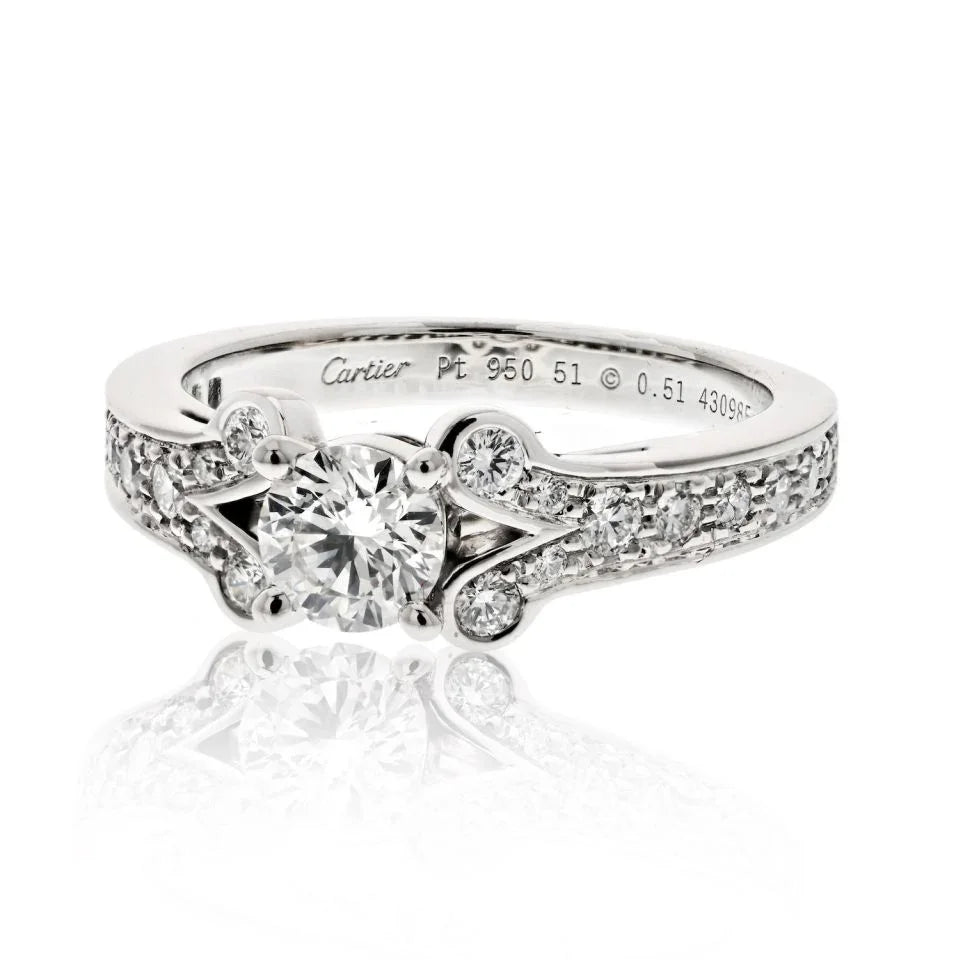 Cartier Platinum Ballerine Solitaire 0.51ct Round Diamond Ring — Laura Milman New York