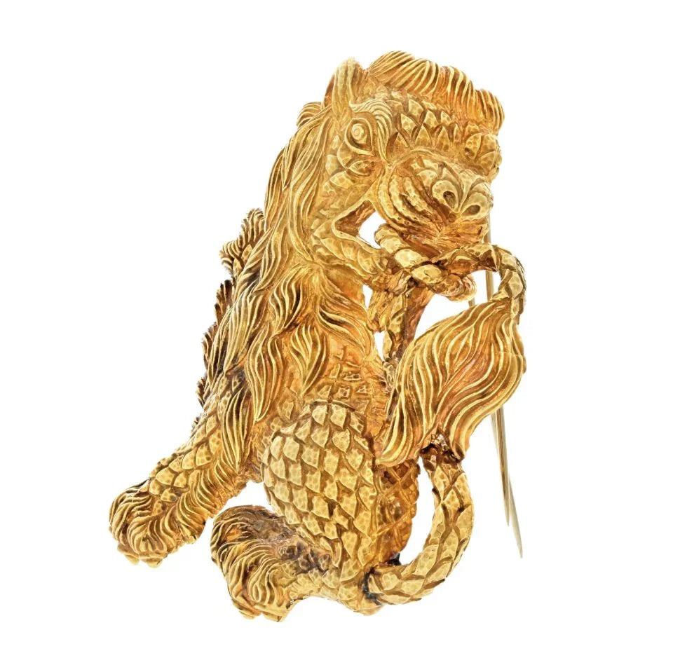 David Webb 18K Yellow Gold 1970's Lion Pendant Brooch — view 2 — Laura Milman New York