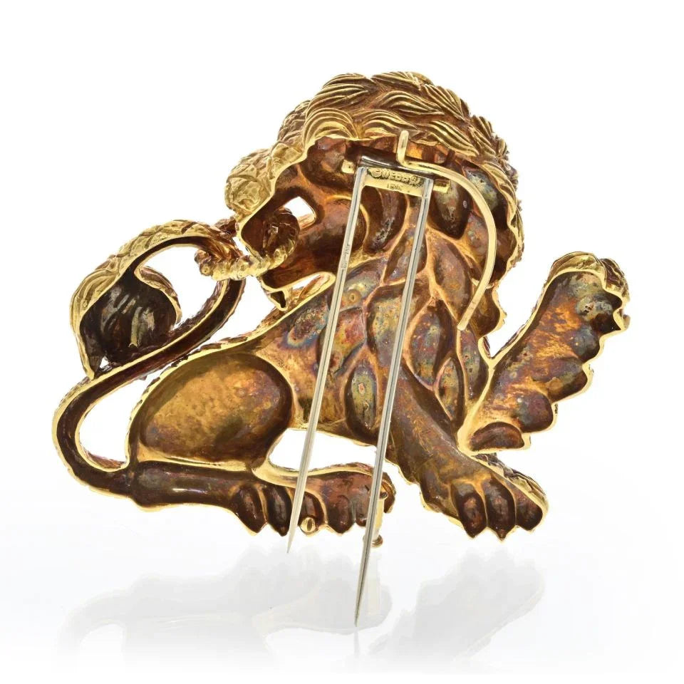 David Webb 18K Yellow Gold 1970's Lion Pendant Brooch — view 4 — Laura Milman New York