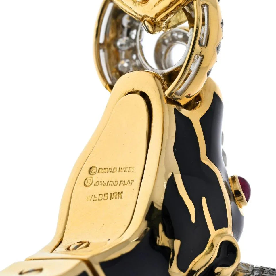 David Webb Platinum & 18K Yellow Gold Black Enamel Red Ruby Diamond Bull Bracelet — view 5 — Laura Milman New York