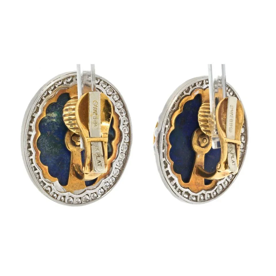 David Webb Platinum & 18K Yellow Gold Carved Azurmalachite, Diamond, Ruby Clip Earrings — view 3 — Laura Milman New York