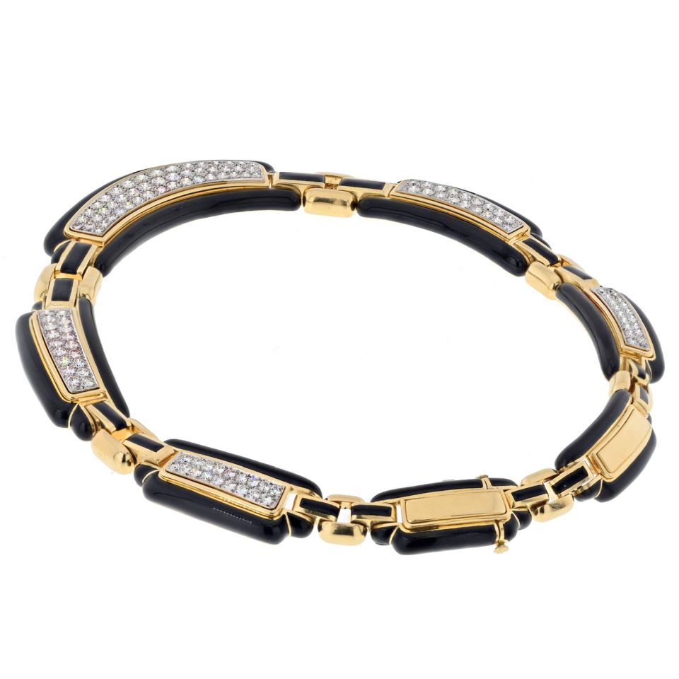 David Webb Collar Platinum & 18K Yellow Gold Black Enamel Diamond Collar 9.00cttw Necklace — view 4 — Laura Milman New York