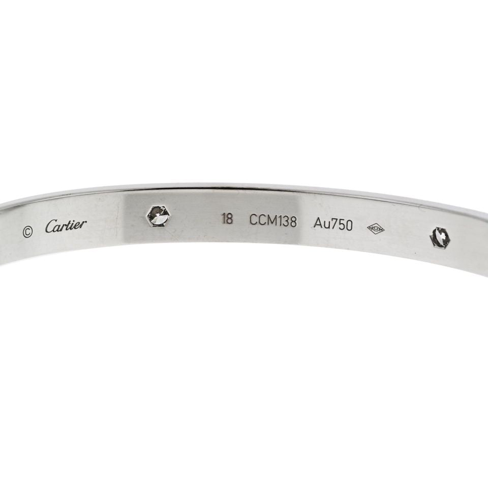Cartier 18K White Gold Love Bangle with Four Diamonds, Size 18