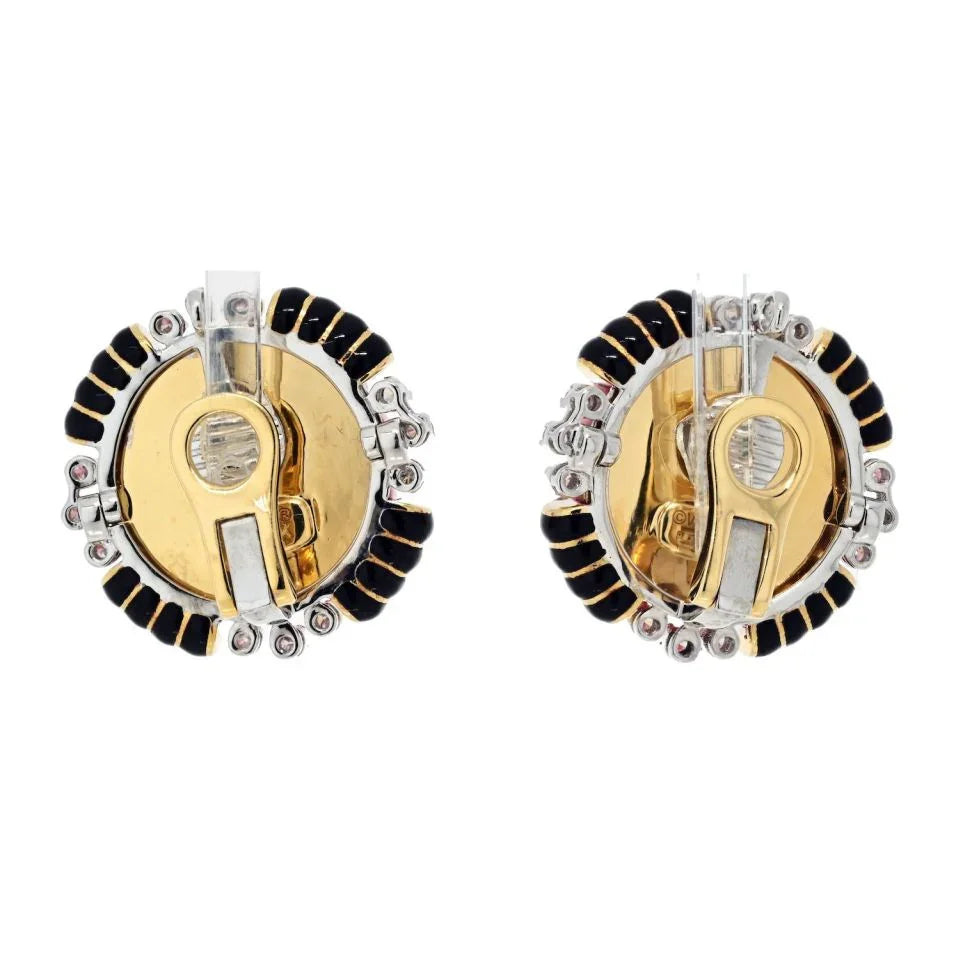 David Webb Platinum & 18K Yellow Gold Carved Coral Bombe Diamond Earrings — view 4 — Laura Milman New York