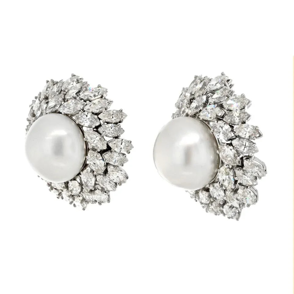 Van Cleef & Arpels 18K White Gold Pearl Diamond Bombe Earrings — view 2 — Laura Milman New York
