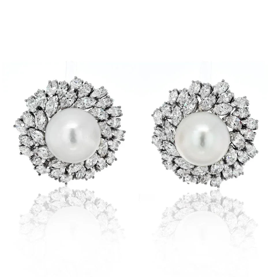 Van Cleef & Arpels 18K White Gold Pearl Diamond Bombe Earrings — Laura Milman New York