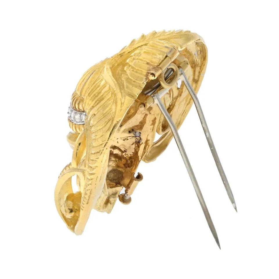 David Webb Platinum & 18K Yellow Gold Ram Diamond Head Brooch — view 3 — Laura Milman New York