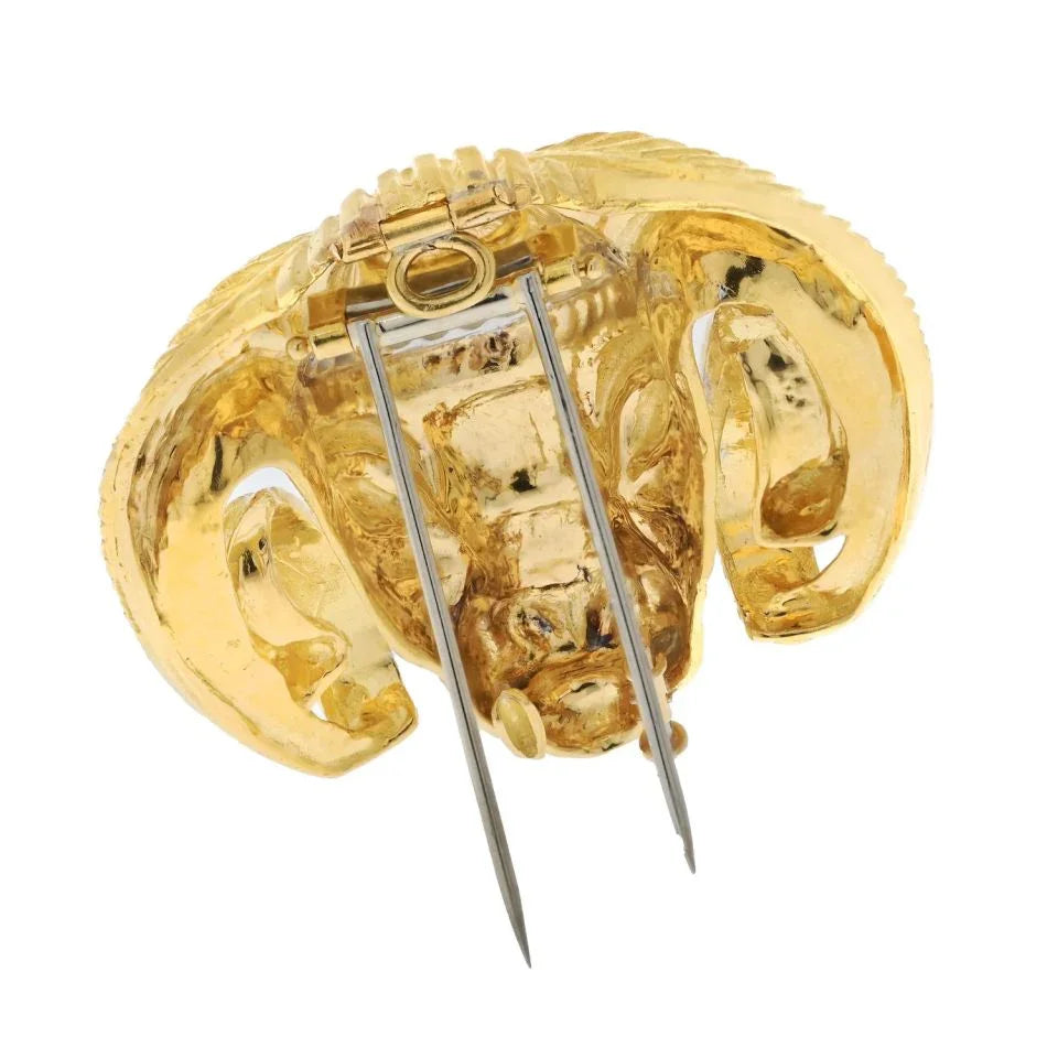 David Webb Platinum & 18K Yellow Gold Ram Diamond Head Brooch — view 4 — Laura Milman New York