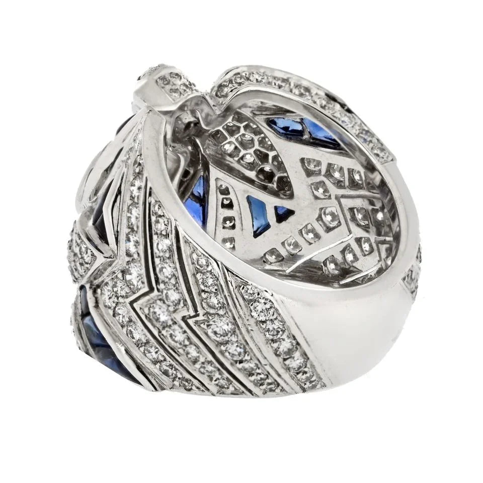 Cartier 18K White Gold Diamond And Sapphire Dove Ring — view 3 — Laura Milman New York