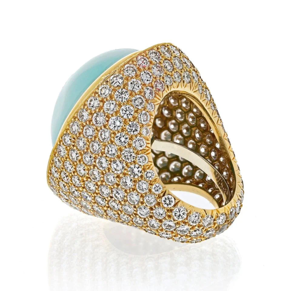 David Webb Platinum & 18K Yellow Gold Large Turquoise And Diamond Ring — view 3 — Laura Milman New York