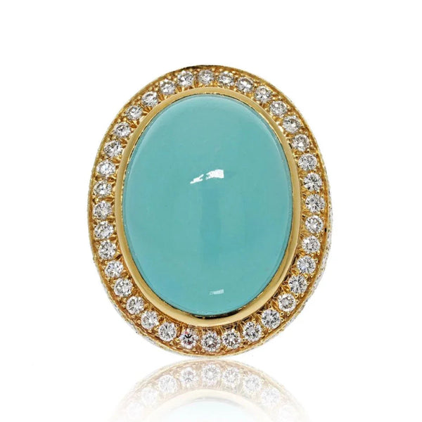 David Webb Platinum & 18K Yellow Gold Large Turquoise And Diamond Ring
