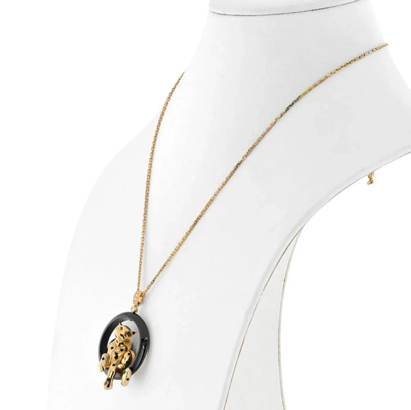 Cartier 18K Yellow Gold Panthere On A Black Onyx Necklace — view 2