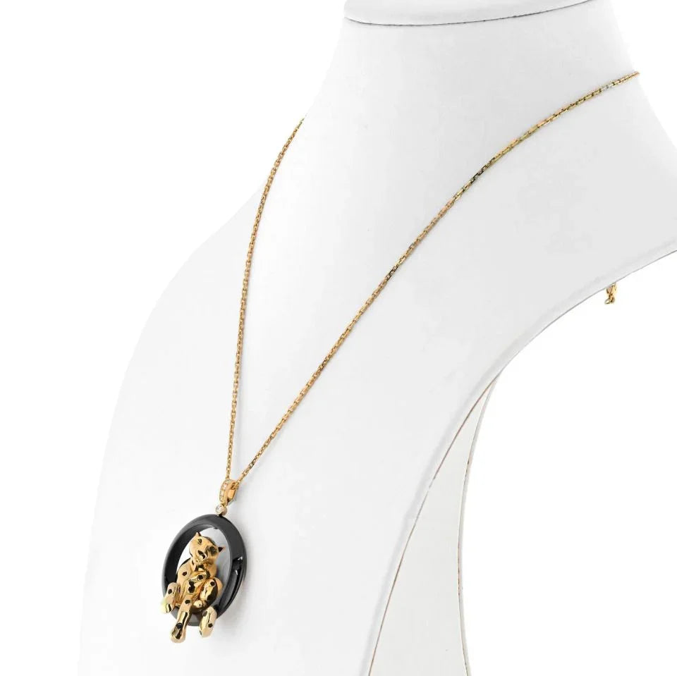 Cartier 18K Yellow Gold Panthere On A Black Onyx Necklace — view 2 — Laura Milman New York