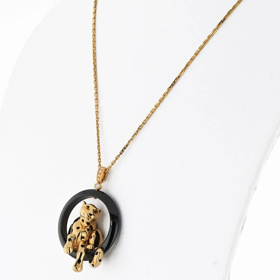 Cartier 18K Yellow Gold Panthere On A Black Onyx Necklace — view 4 — Laura Milman New York