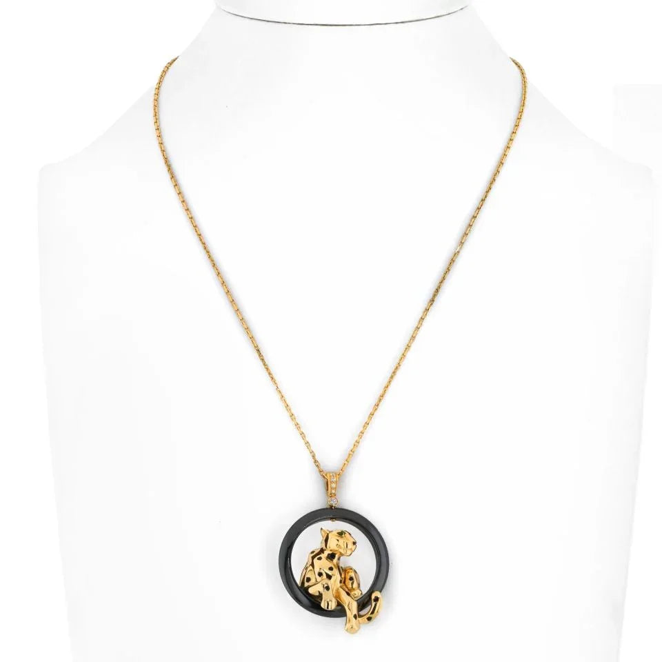 Cartier 18K Yellow Gold Panthere On A Black Onyx Necklace — Laura Milman New York