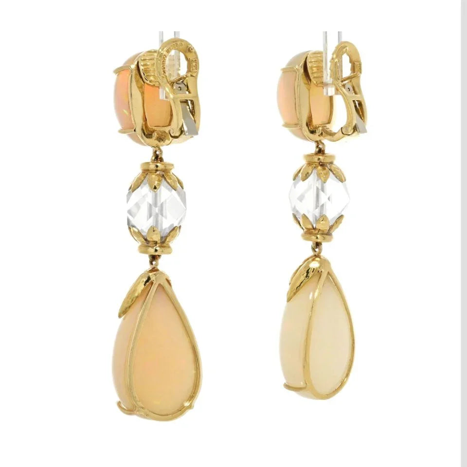 David Webb Platinum & 18K Yellow Gold Newport Opal Rock Crystal Earrings — view 3 — Laura Milman New York