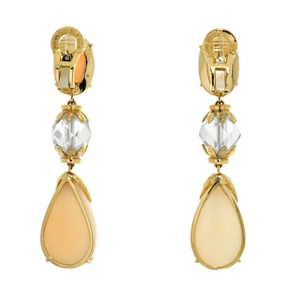 David Webb Platinum & 18K Yellow Gold Newport Opal Rock Crystal Earrings — view 4 — Laura Milman New York