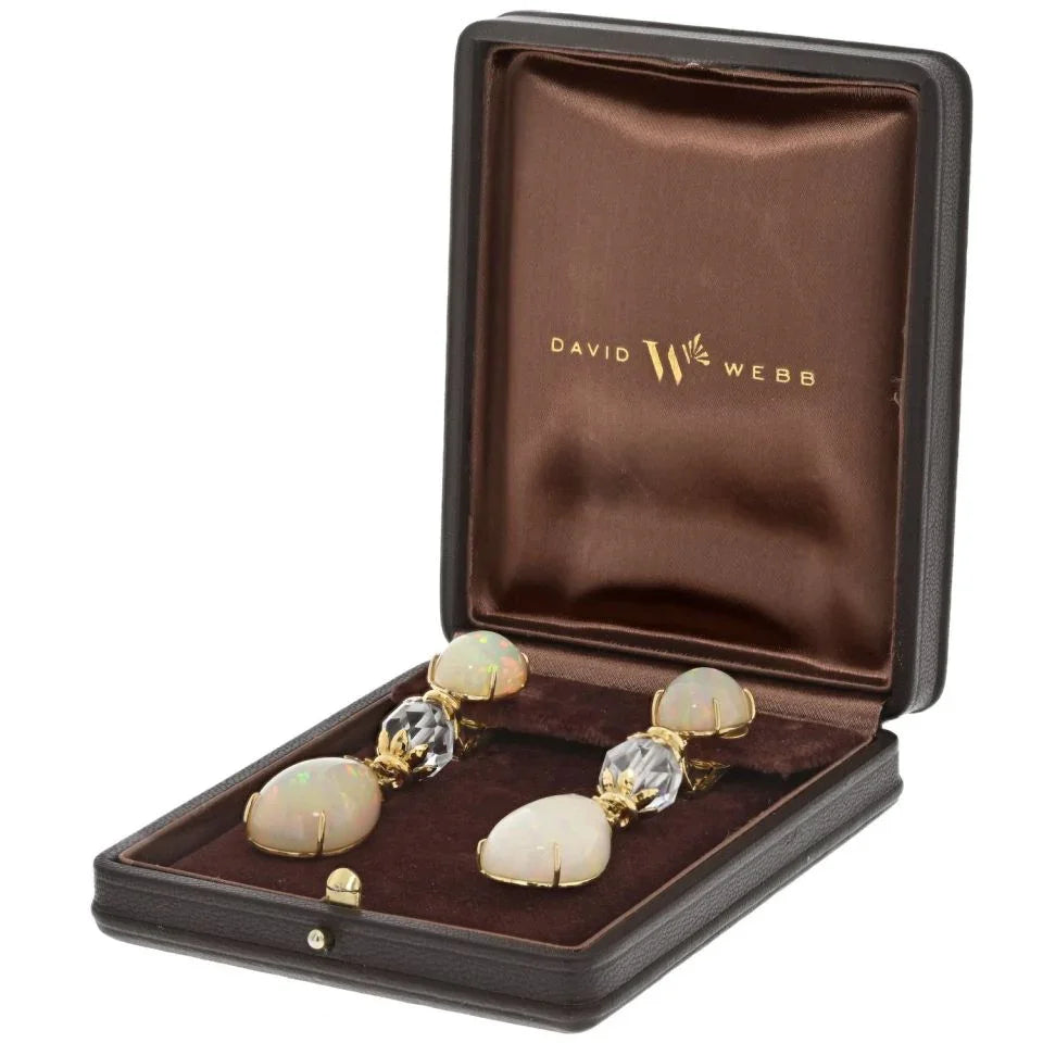 David Webb Platinum & 18K Yellow Gold Newport Opal Rock Crystal Earrings — view 5 — Laura Milman New York
