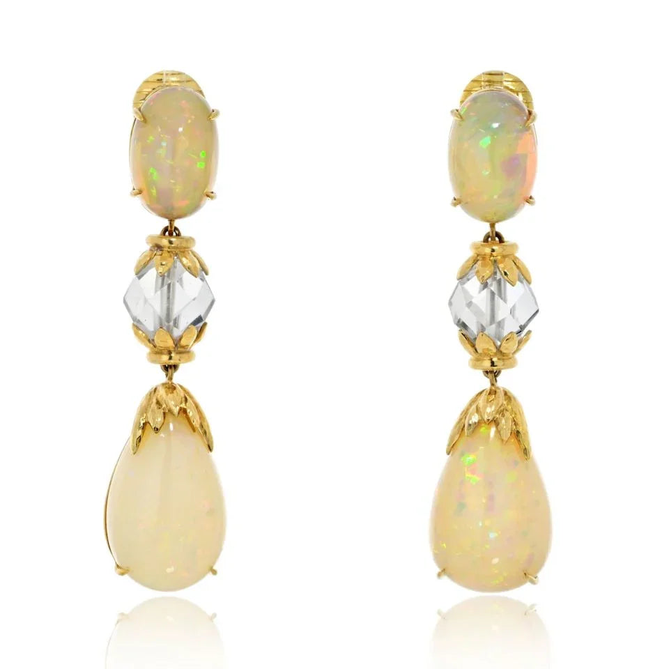 David Webb Platinum & 18K Yellow Gold Newport Opal Rock Crystal Earrings — Laura Milman New York