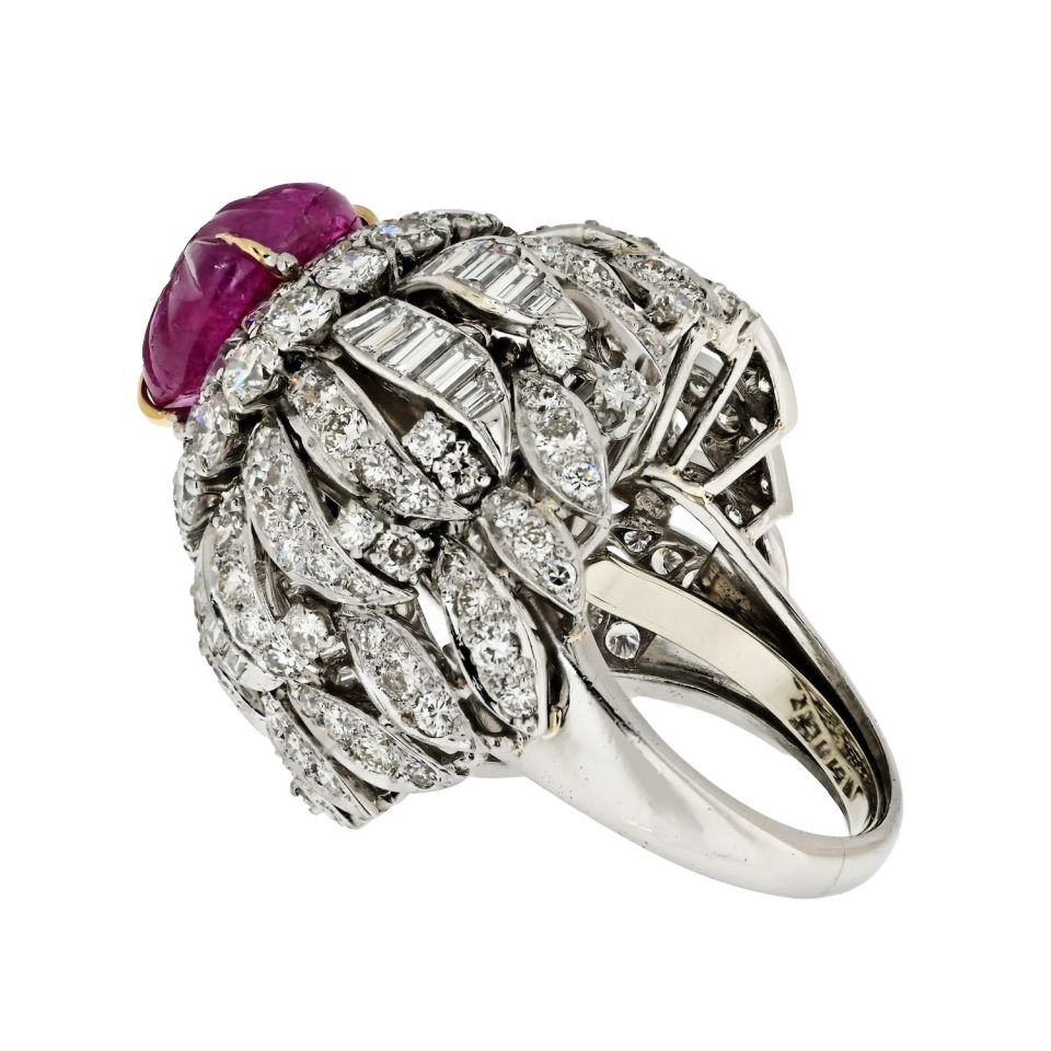 David Webb Estate Ring 18K White Gold and Platinum 15 cts Diamond