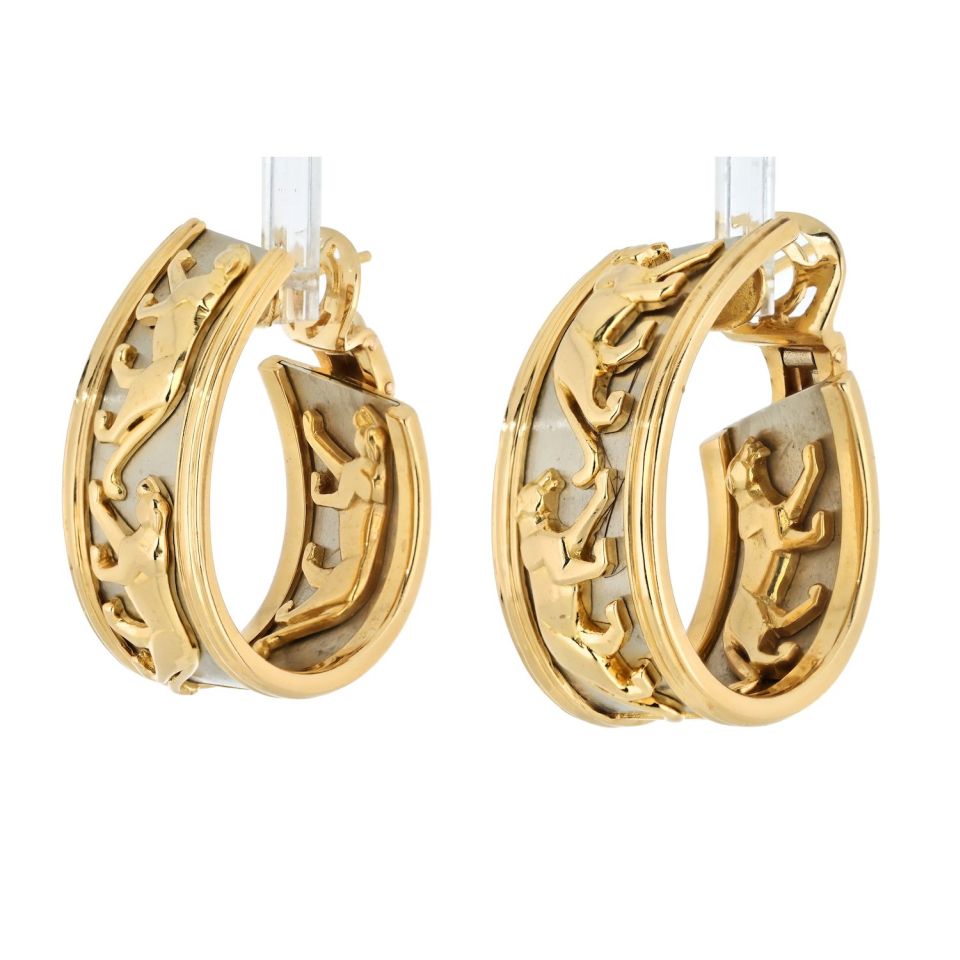 Vintage Cartier Panthere Hoop Earrings in 18K Yellow Gold, 1.3-Inch Length