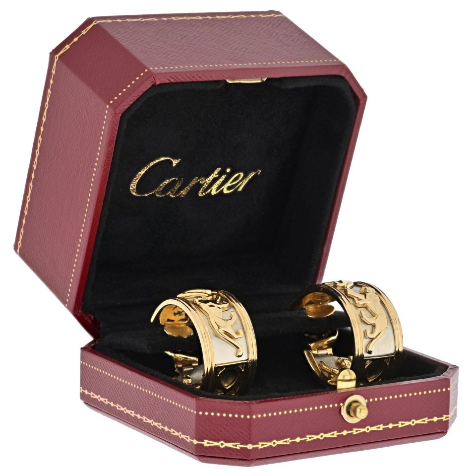 Vintage Cartier Panthere Hoop Earrings in 18K Yellow Gold, 1.3-Inch Length