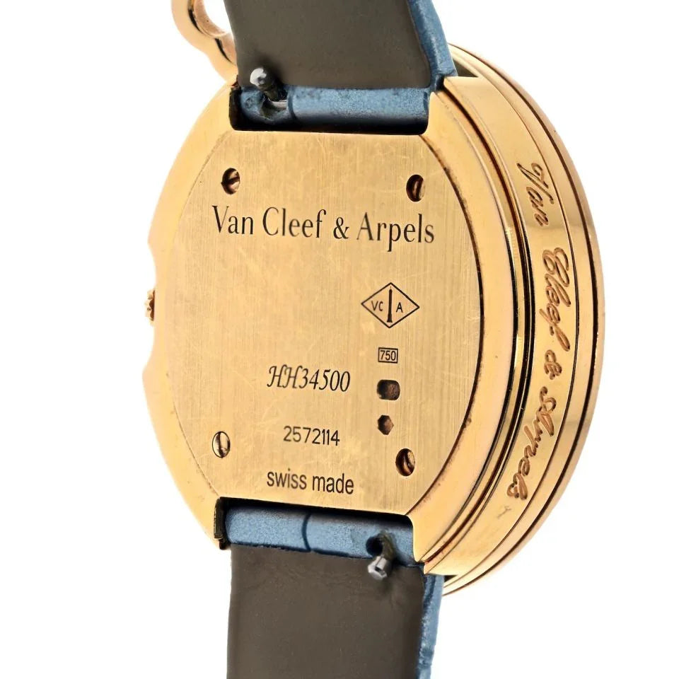Pre-Owned Van Cleef & Arpels 18K Yellow Gold 32mm Charm Diamond Bezel Alligator Blue Strap Women Watch view 4 - Van Cleef & Arpels — Laura Milman New York