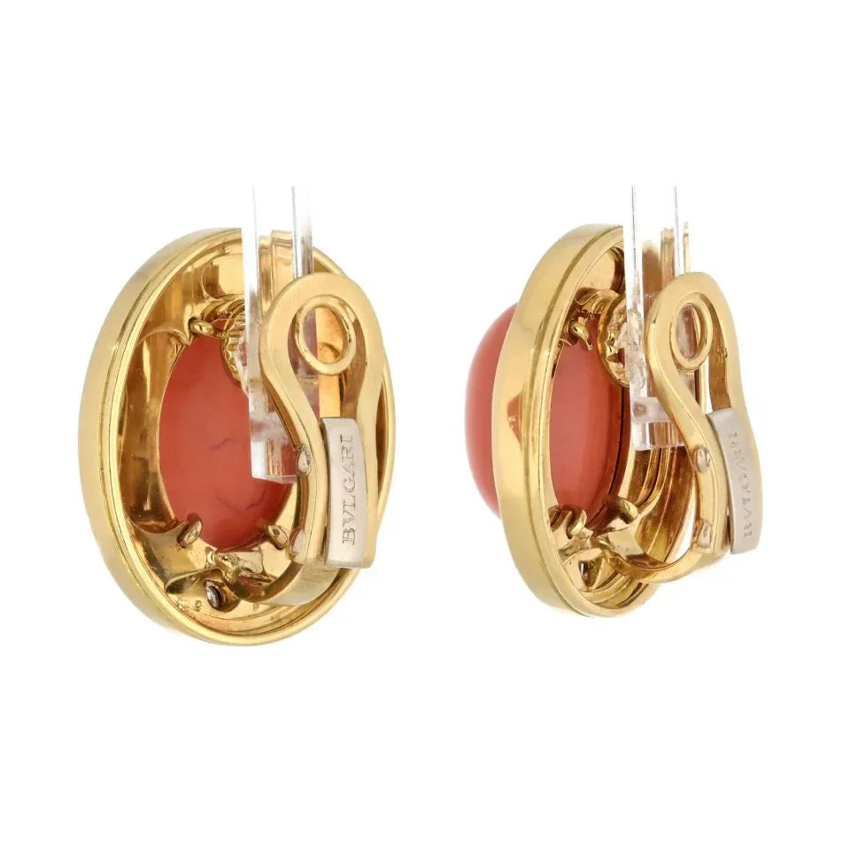 Bvlgari 18K Yellow Gold Coral, Black Enamel, Onyx Earrings — view 3 — Laura Milman New York