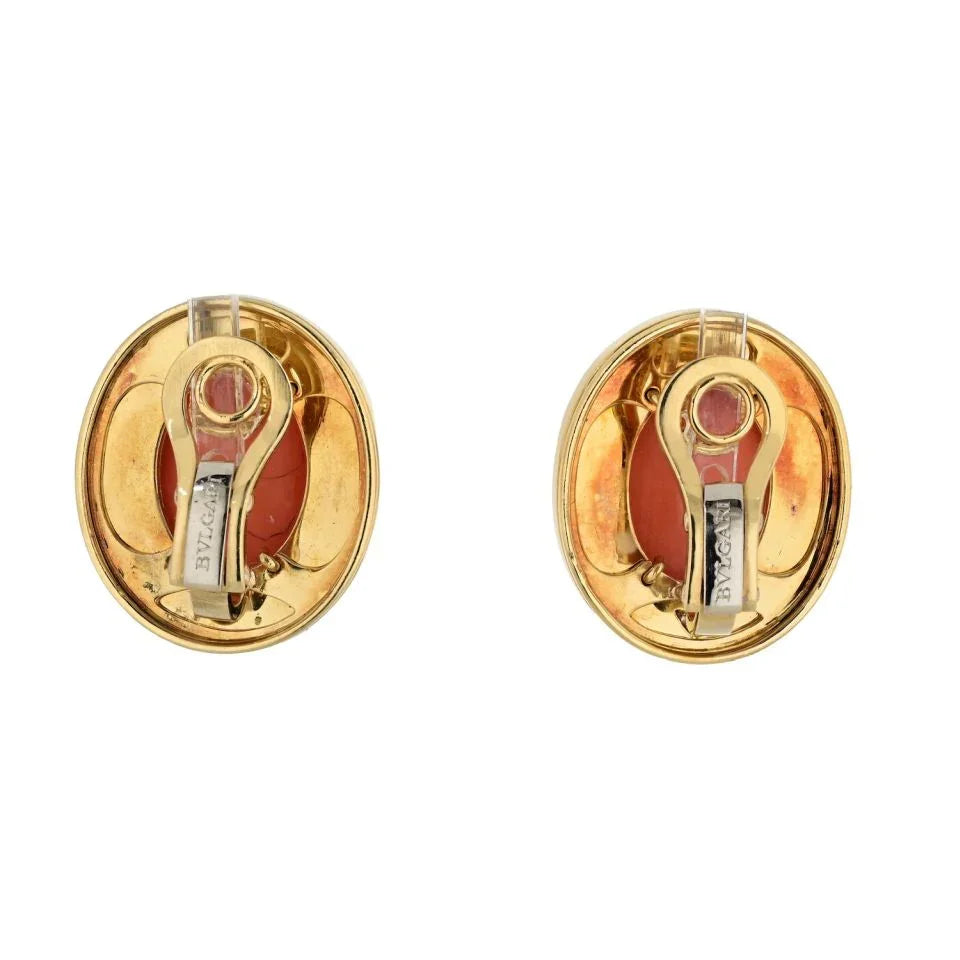 Bvlgari 18K Yellow Gold Coral, Black Enamel, Onyx Earrings — view 4 — Laura Milman New York