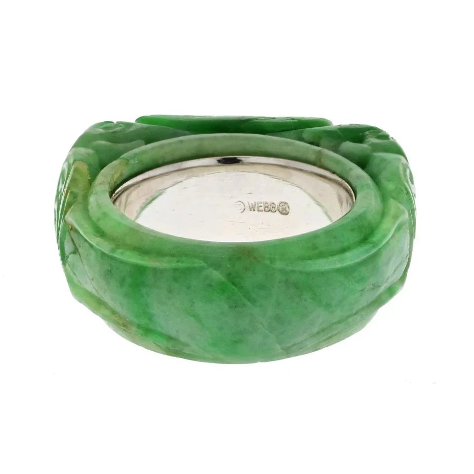 David Webb 14K White Gold Carved Jade Ring — view 4 — Laura Milman New York