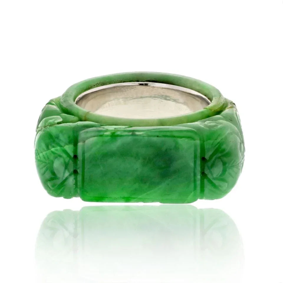 David Webb 14K White Gold Carved Jade Ring — Laura Milman New York