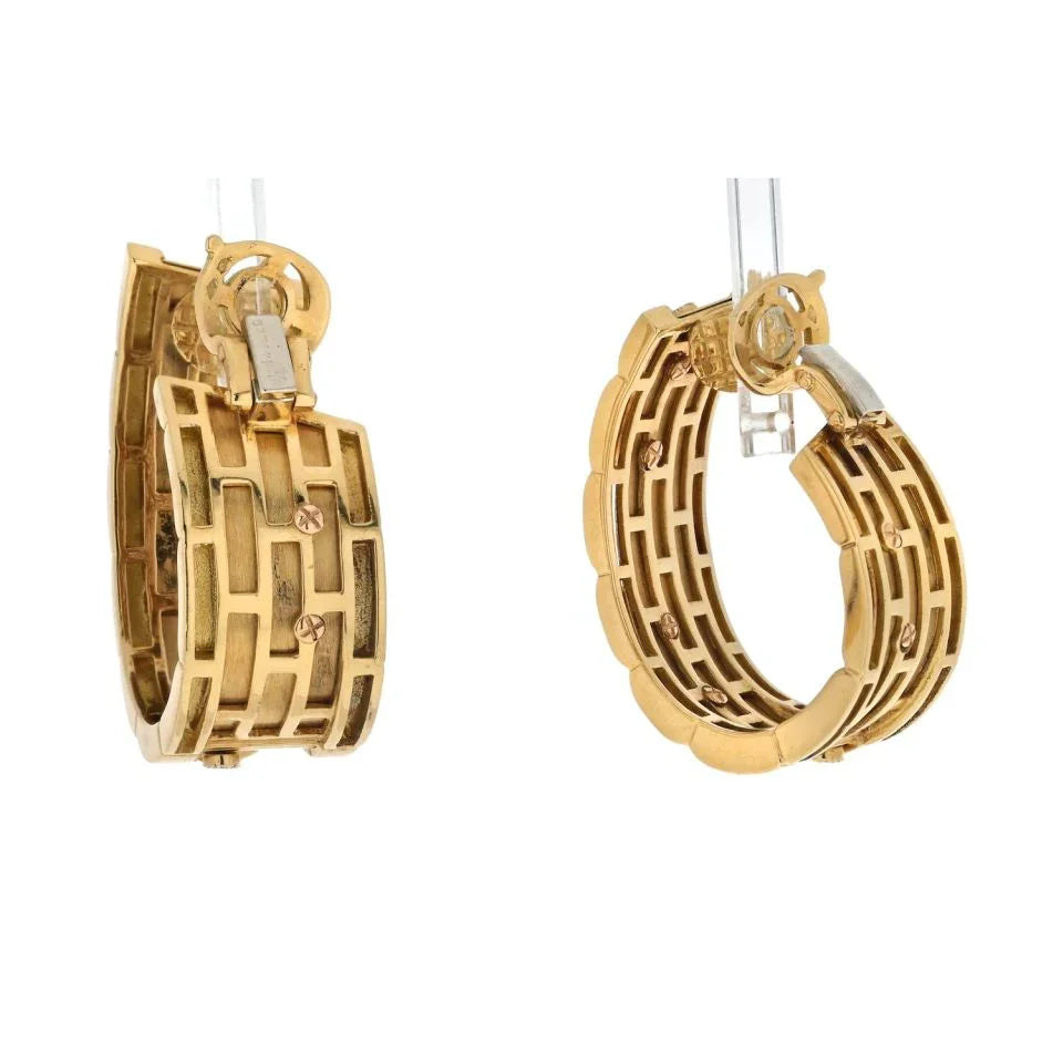 Cartier Platinum & 18K Yellow Gold Walking Pantheres Diamond Hoop Earrings — view 3 — Laura Milman New York