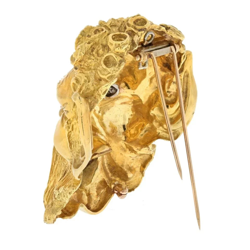 David Webb Platinum & 18K Yellow Gold Satyr Diamond Face Brooch — view 3 — Laura Milman New York