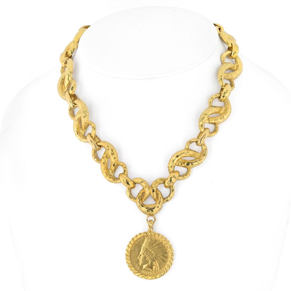 David Webb Coin Platinum & 18K Yellow Gold Hammered Coin Necklace — Laura Milman New York