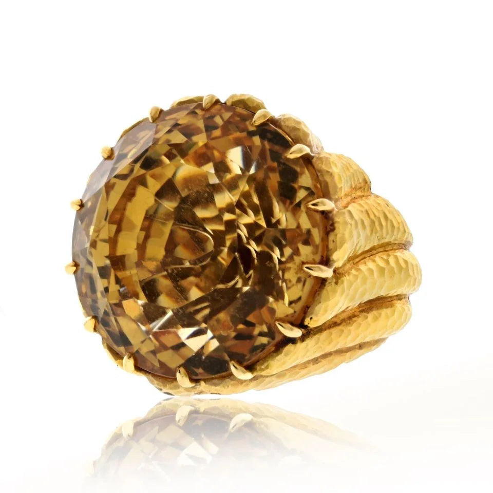 David Webb Platinum & 18K Yellow Gold Citrine Hammered Finish Cocktail Ring — Laura Milman New York