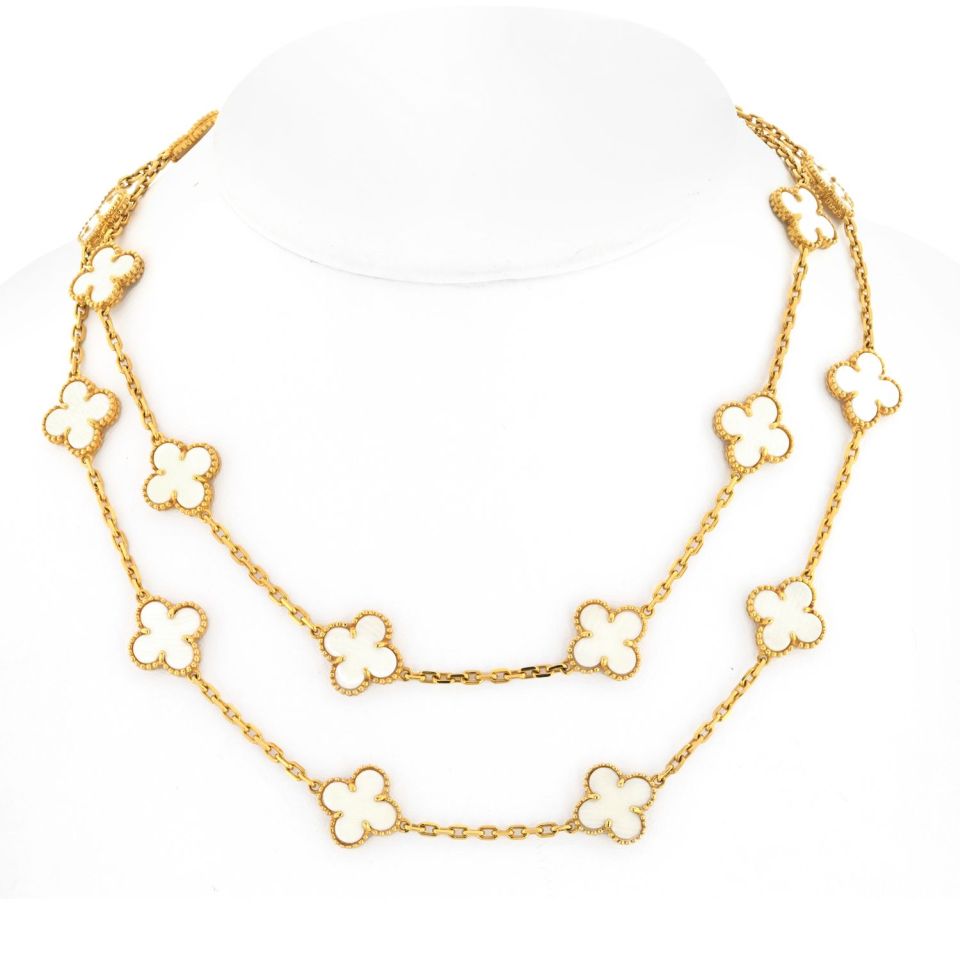 Van Cleef & Arpels Alhambra 18K Yellow Gold 20 Motif Circa 1985 White Coral Necklace — Laura Milman New York