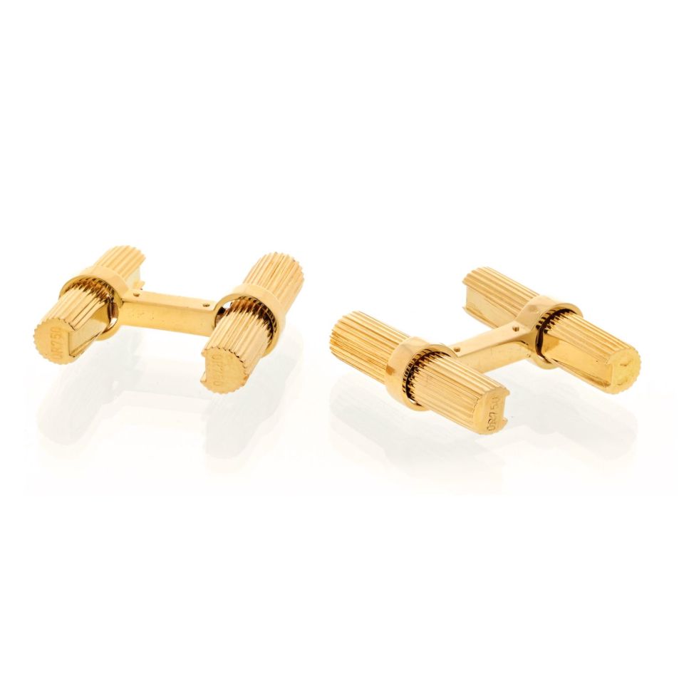 Cartier 18K Gold Baton Cufflinks with Lapis, Malachite, Onyx