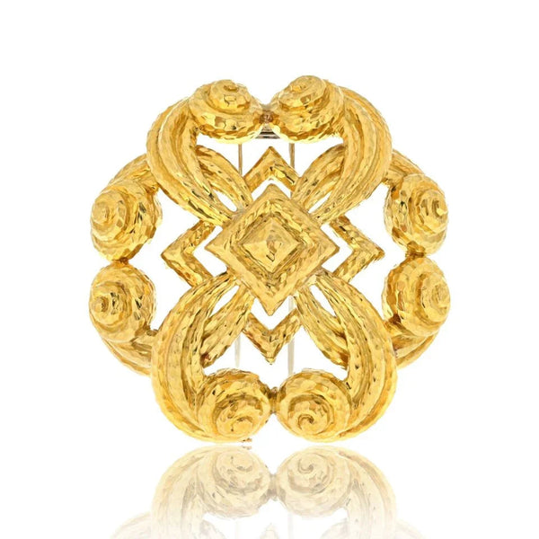 David Webb Platinum & 18K Yellow Gold Scrolled Hammered Brooch