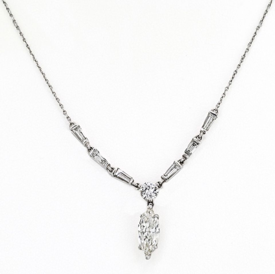 Tiffany Platinum 1.5ct Marquise Diamond Drop Necklace 4.7g