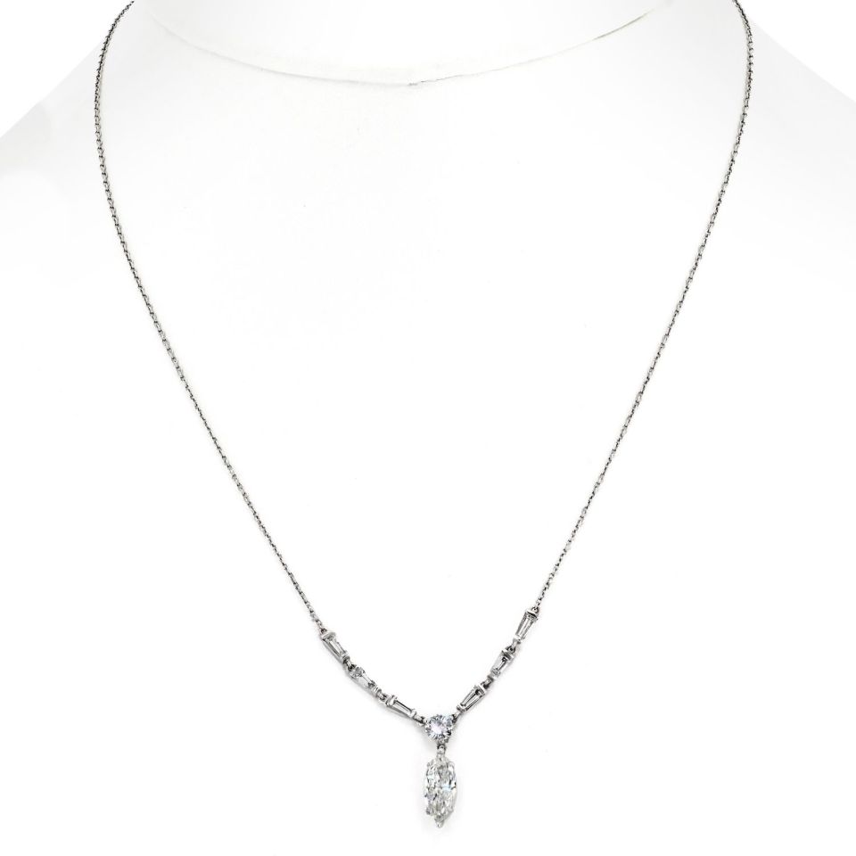 Tiffany Platinum 1.5ct Marquise Diamond Drop Necklace 4.7g