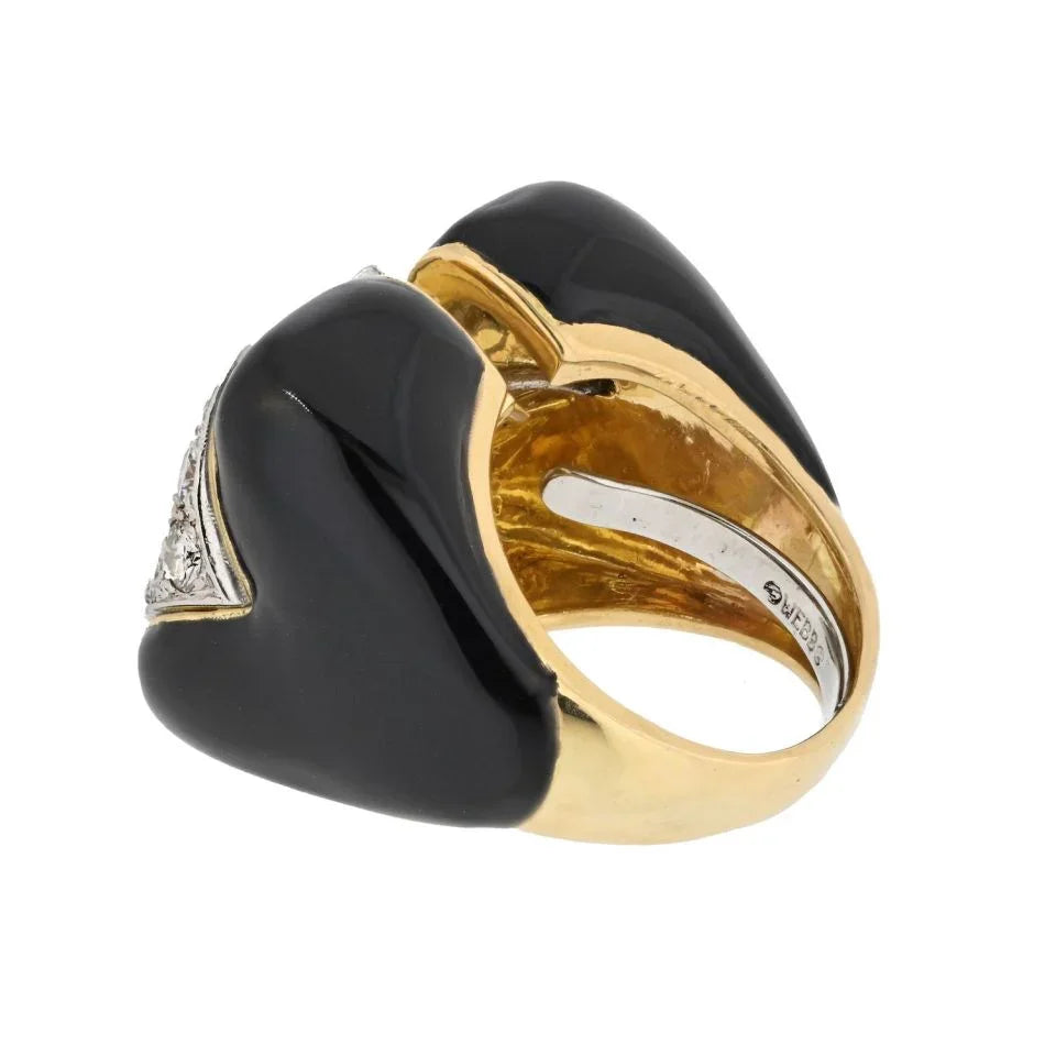 David Webb Platinum & 18K Yellow Gold Black Enamel And Diamond Cocktail Ring — view 4 — Laura Milman New York