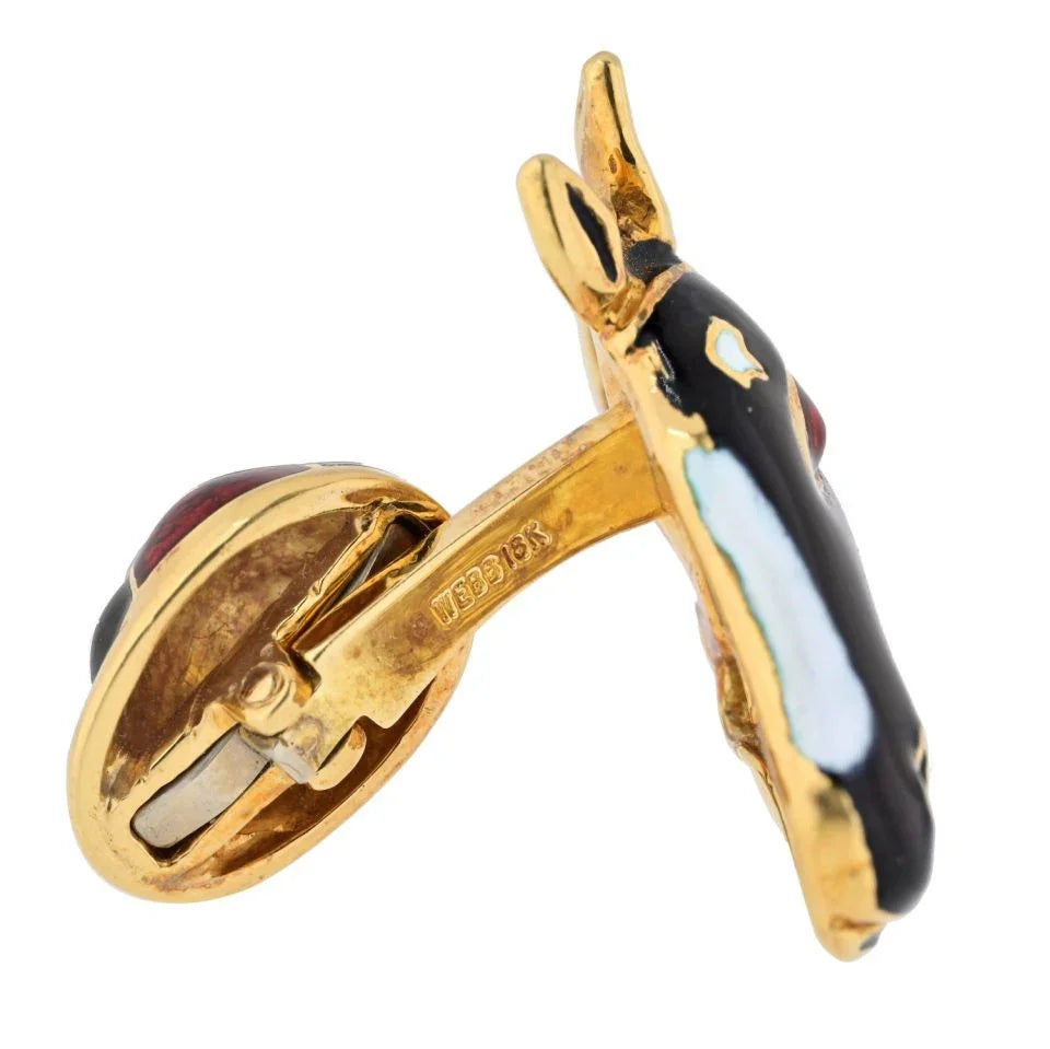 David Webb 18K Yellow Gold Black Enamel Jockey Horse Cuff Links — view 5 — Laura Milman New York