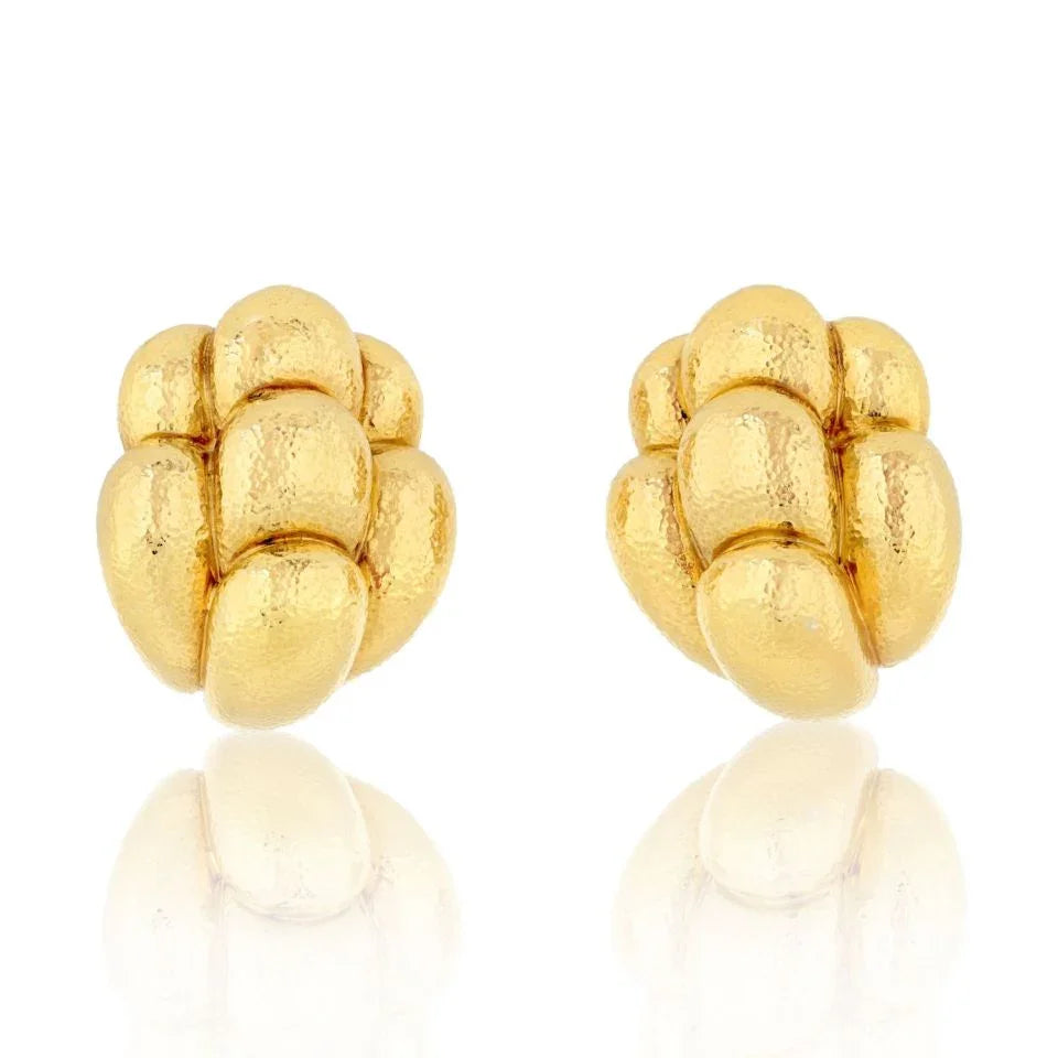 David Webb Platinum & 18K Yellow Gold Hammered Organic Design Clip Earrings — Laura Milman New York