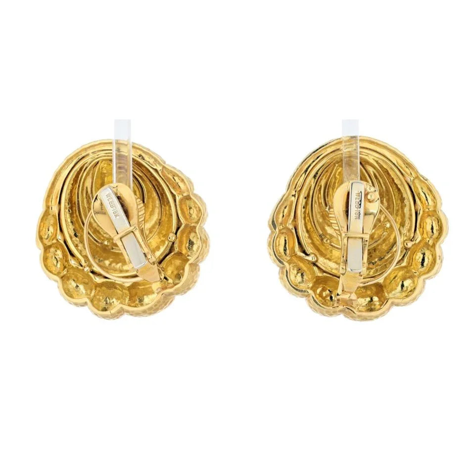 David Webb Platinum & 18K Yellow Gold Hammered Scrolled Clip Earrings — view 4 — Laura Milman New York