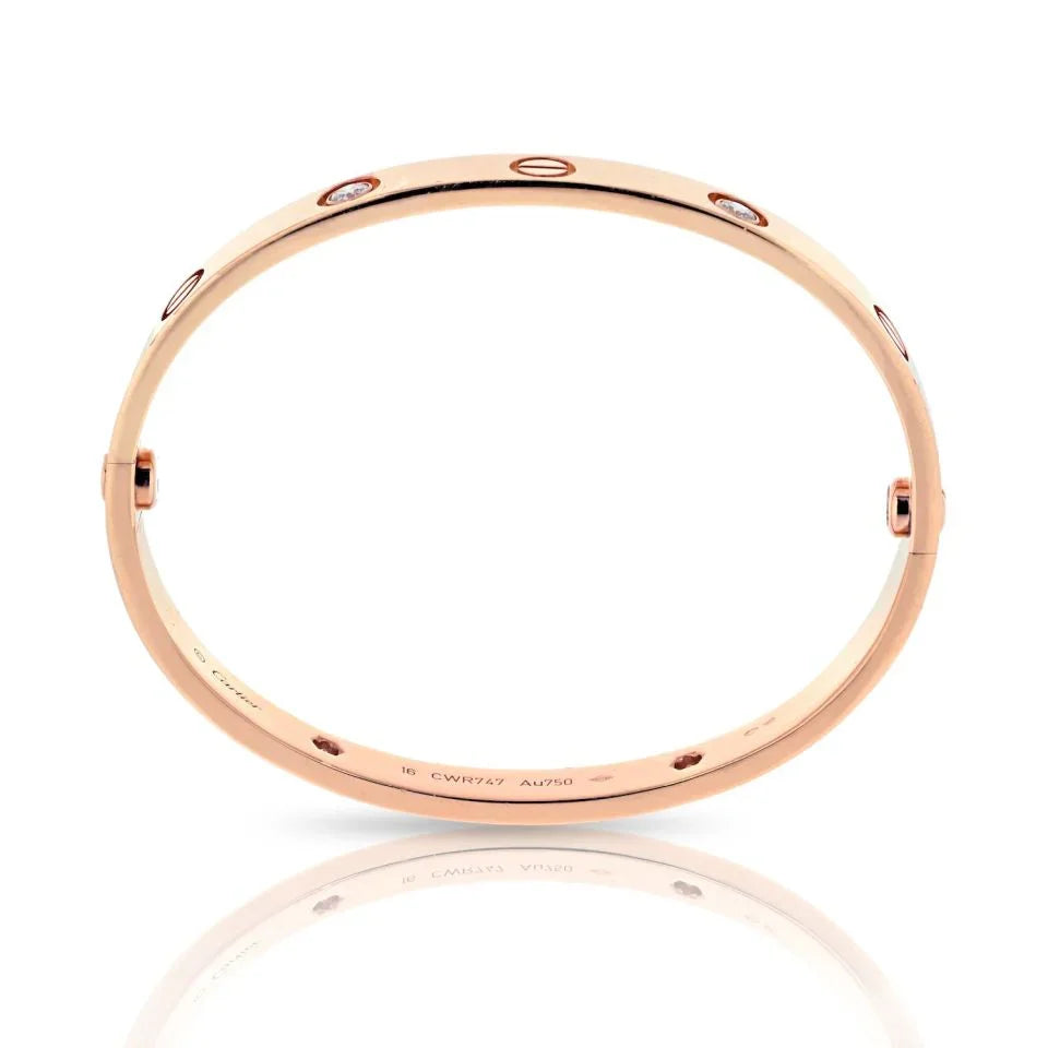 Cartier Love 18K Rose Gold 4 Diamond Size 16 Bracelet — view 3 — Laura Milman New York