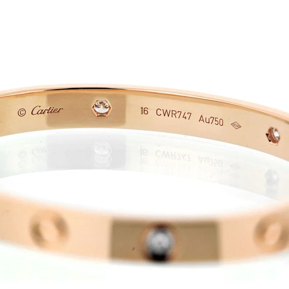 Cartier Love 18K Rose Gold 4 Diamond Size 16 Bracelet — view 4 — Laura Milman New York