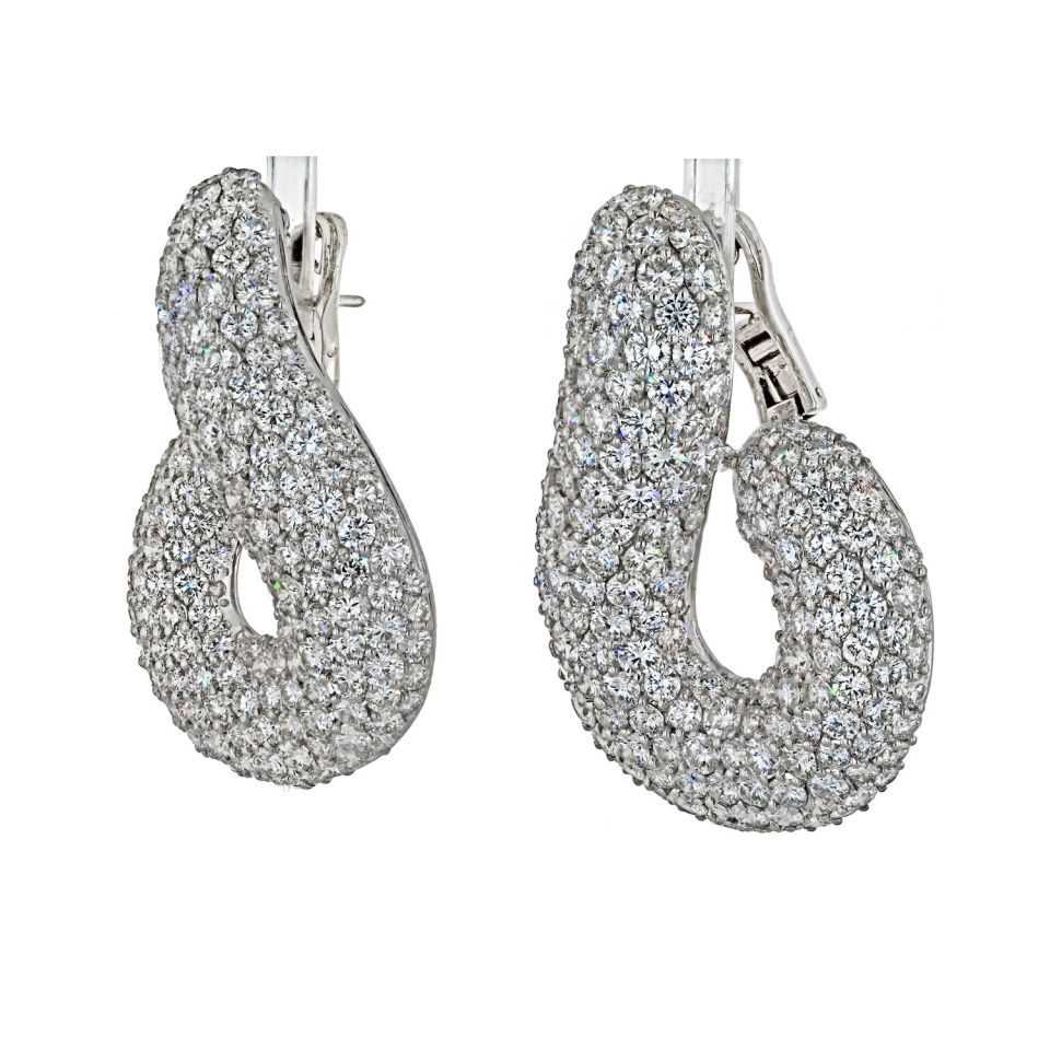 Bvlgari 18K White Gold 45 Carat Pave Round Cut Diamond Twist Earrings — view 2 — Laura Milman New York