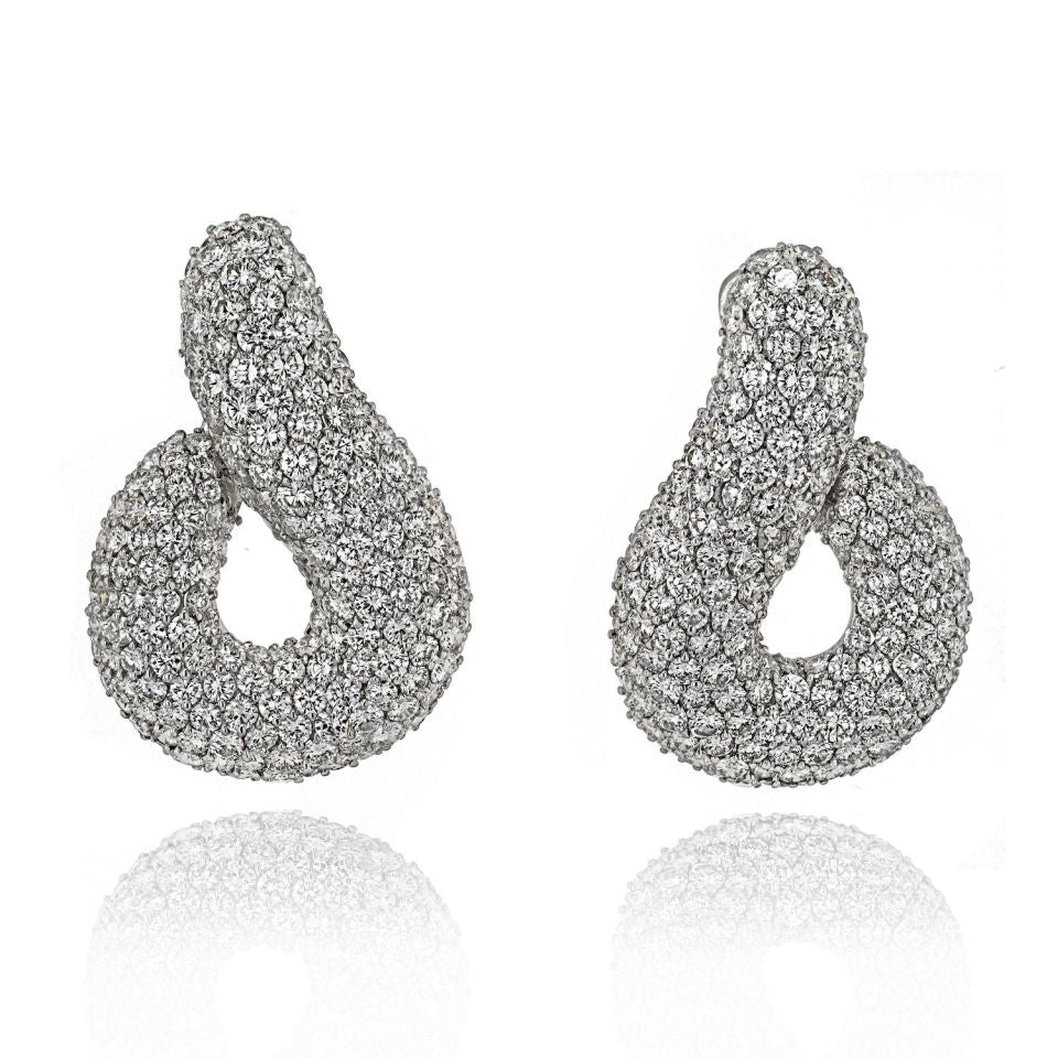 Bvlgari 18K White Gold 45 Carat Pave Round Cut Diamond Twist Earrings — Laura Milman New York