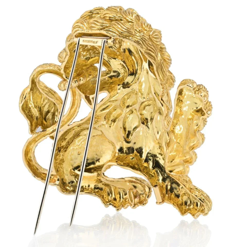 David Webb 18K Yellow Gold Lion With Emerald Eye Brooch — view 3 — Laura Milman New York