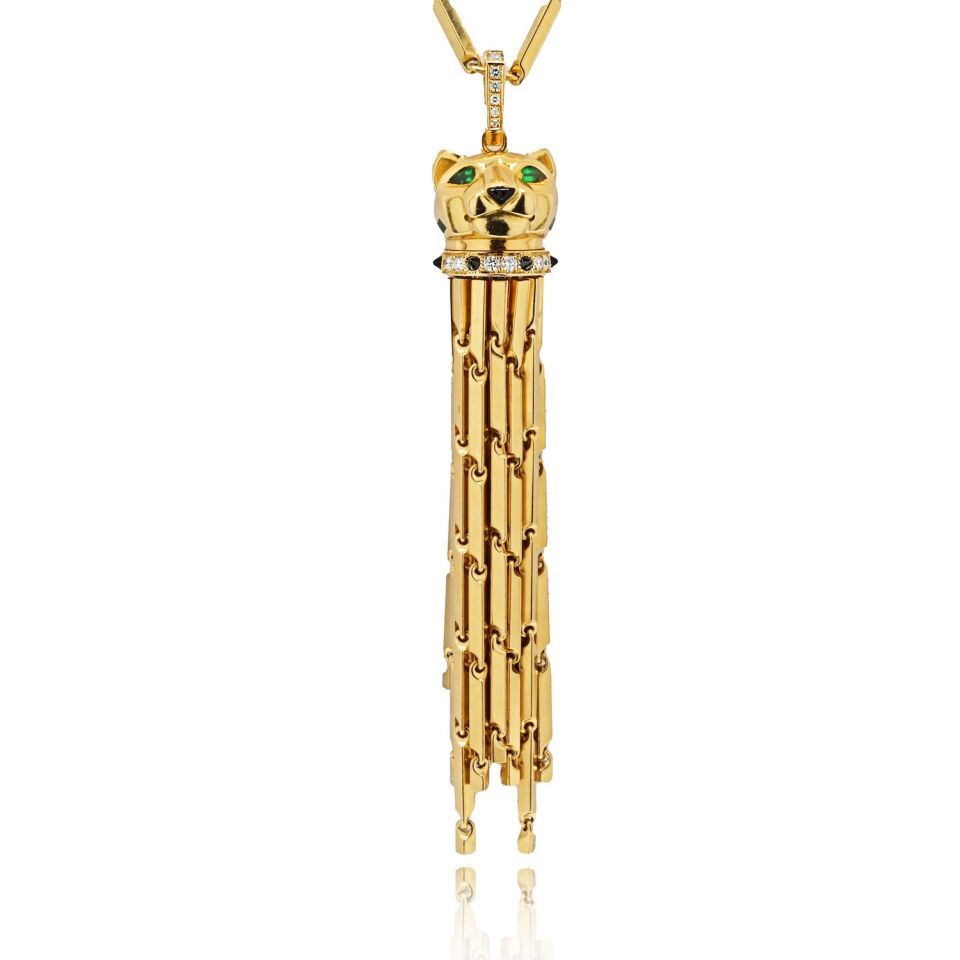 Cartier Panthere Tassel Pendant Necklace in 18K Au, Onyx & Diamond